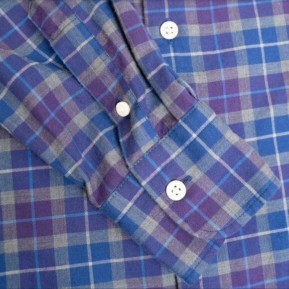 Peter Millar Button Down Ledson Autumn Soft Cotton Sport Shirt Check Blue Purple - Picture 8 of 11